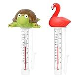 XY-WQ 2 Pack Floating Pool Thermometer, Large Size Easy Read for Water Temperature with String for Outdoor and Indoor Swimming Pools and Spas (Flamingo & Turtle)