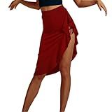 ZYMOZYM Black Skirt with Slit Asymmetrical Latin Dance Skirt with Shorts Salsa Ballroom Dance Clothes(Burgundy,M)