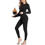 SIMIYA Thermal Underwear Set for Women Long Johns with Fleece Lined Long Sleeves Base Layer Set Top Bottom Black