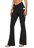 DLOODA Women Yoga Pants with Pockets No Front Seam Crossover Flare Leggings