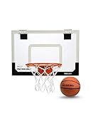SKLZ Pro Mini Basketball Hoop - 18" x 12" Clear, Shatterproof Backboard, Breakaway Rim, Heavy Duty Net, & 5" Ball - Easy Mount Padded, Slide-On Over-Door Mounts - Suitable for Office, Dorm, Bedroom