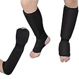 Cozypower 2 Pairs Taekwondo Sparring Gear for Kids Shin Guards and Fist Forearm Guards Protector Hand Foot Padded Arm Sleeves for Martial Arts MMA Karate Muay Thai (Large,Black)