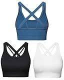 Sports Bras for Women HIigh Support, Criss-Cross Back Padded Strappy High Impact Sports Bras for Women Large Bust(0001_Black+White+Blue_M)