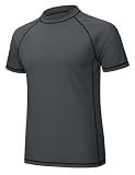 MAGCOMSEN Sun Shirts for Men Short Sleeve Rash Guard Quick Dry UPF 50+ Swim UV Shirt Performance Swim Tee Dark Grey,L