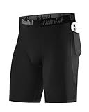Runhit Men's Compression Shorts with Pockets – 9" Performance Athletic Shorts for Workouts Sports Running Spandex Underwear (Black,Large)