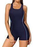 beautyin Womens Boyleg One Piece Sport Swimsuit Athletic Racerback Swimwear M Navy/Blue