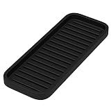 Small Silicone Heat Resistant Mat for Curling Iron, Heat Pad for Hot Hair Tools, Kitchen Sink Organizer Tray and Sponge Holder for Bathroom Counter, Groove Coasters for Drinks (Black)