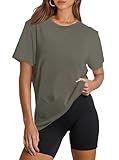OFEEFAN Summer Tops for Women 2025 Trendy Yoga Crew Neck Tops Woman Loose Fit Workout Shirts Women Olive Green M