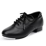 Stelle Tap Shoes for Girls Boys Lace Up PU Leather Dance Shoes for Little Kid/Big Kid(Black,4MB)
