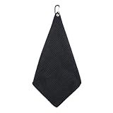 Quacc Premium Golf Towel with Carabiner Clip Absorbent Microfiber Waffle Pattern Golf Towel for Cleaning Golf Ball Club Putter Iron for Golf Bag Trolly Belt Loop (Black)