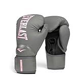 Everlast Elite 2 Boxing Gloves, Pro Training Gloves for Men and Women, Secure Fit Hook and Loop Closure & Ventilation, Heavy Bag & Speedbag Training (8oz, Grey/Pink)