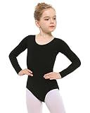 Stelle Girls Long Sleeve Ballet Leotard Cotton for Dance(Black,4-5 Years)