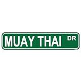 Muay Thai Street Sign - 16x4 Inch Rustic Metal Wall Decor for Martial Arts Gym, Man Cave or Bar - Thai Boxing Fan Gift
