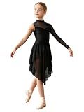 Yyuihri Girls Lyrical Dance Costume, Mock Neck Mesh Leotard & Flowy Skirt Black 11-12 Years