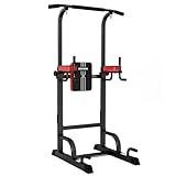 Pooboo Power Tower Dip Station Pull Up Bar for Fitness Home Gym Workout,Multi-Function Adjustable Height Fitness Strength Training Exercise Equipment,without Power Elastic Ropes