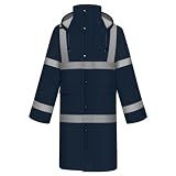 TCCFCCT Rain Jacket Hi Vis Rain Suits Waterproof with Hood, Heavy Duty Long Rain Coats for Work, Safety Rain Gear for Hiking Camping Outdoor Activities, L Navy Blue