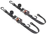 PowerTye 1.5in x 6.5ft Ergonomic Locking Ratchet Soft-Tye Straps with Heavy-Duty Latch Hooks - Made in USA - 1,000 lb. Working Load Limit / 3,000 lb. Breaking Strength - Black/Black (Pair)
