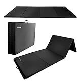 Folding Exercise Gymnastics Mat, 4'x8'x2" Gym Workout Mat with Carrying Handles 4-Fold High-Density Anti-Tear Portable Fitness Aerobics Mats for Home Gym Yoga Pilates Tumbling MMA Core Training, Midnight