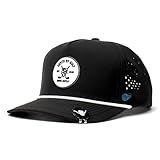 BRIMZ Golf Performance Hat - Breathable Sweat & Water Resistant Golfing Snapback Cap with Tee Holder & Magnetic Ball Marker (Black)