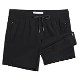 maamgic 5inch Mens Swimming Trunks with Compression Liner 2-in-1 Swim Trunks Stretch Quick Dry Swim Shorts Zipper Pockets Black and Black Large