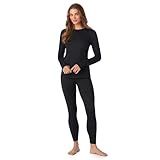 Cuddl Duds Womens Heavyweight Fleece 2 Piece Long Sleeve Thermal Underwear Set – Shirt & Leggings Base Layer for Cold Weather – Winter Clothing Long Johns Lounge Sets for Women, Black, L