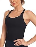 HeyNuts Longline Zeal Sports Bras for Women, Medium Impact Wirefree Yoga Bras Padded Workout Tank Tops Crisscross Back Crop Topss Black M