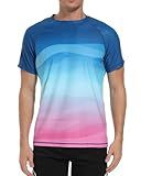 VAYAGER Men's Swim Shirts Rash Guard UPF 50+ T Shirts Quick Dry Loose Fit Water Surfing Shirt(Blue Pink XL)