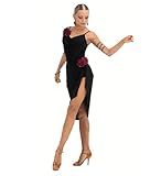 SCGGINTTANZ CR354 Latin Ballroom Dance Irregular Spaghetti Strap Dress (US, Alpha, XX-Large, Regular, Regular, Black)