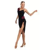SCGGINTTANZ CR354 Latin Ballroom Dance Irregular Spaghetti Strap Dress (US, Alpha, XX-Large, Regular, Regular, Black)