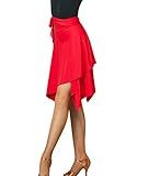 ELLYDOOR Women Latin Salsa Dance Skirt - Smooth Irregular Swing Ballroom Tango Cha Cha Practice Skirt - Red