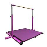 GLANT Gymnastic Kip Bar,Horizontal Bar for Kids Girls Junior,3' to 5' Adjustable Height,Home Gym Equipment,Ideal for Indoor and Home Training,1-4 Levels,300lbs Weight Capacity (Purple MAT)