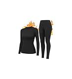 HiZiTi Thermal Underwear for Women Long Johns Set Fleece Lined Warm Black Base Layer Long Sleeve Shirt Leggings for Cold Weather Top & Bottom Skiing Pajama Winter M