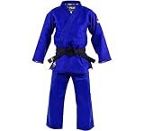 FUJI Double Weave Judo Gi, Thick Collar Cotton-Blend Judo Uniform Blue, 4