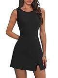 NIASHOT Black Athletic Tennis Dress for Women Spring Golf Bodycon Skort Romper Active Graduation Elegant Classy Dresses Built in Shorts with Pockets 2026 A-Black M