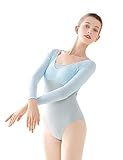 Daydance Blue Women Dance Leotards Long Sleeve Ballet Clothes Faux 2 Pieces