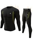 Long Johns for Men, Thermal Underwear Set Winter Hunting Gear Sport Base Layer Top and Bottom Midweight Black XL