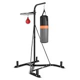 SPORFIT 2-in-1 Punching Bag Stand for Adults, Heavy Bag Stand with Height Adjustable Speed Bag, Weighted Base Hold Up to 220 LBS, Freestanding Boxing Equipment for Home Gym Fitness MMA Training