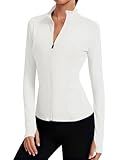 LOMON Zip Up Jackets for Women Athletic Shirts Women White Jacket Long Sleeve Workout Shirts Yoga Tops Compression White S