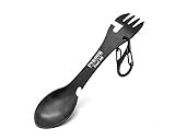 PSKOOK 5-in-1 Utility Tactical Spork, Stainless Steel Spoon & Bottle Opener, Fork & Knife, Can Opener Combo Camping Utensil for Hiking, Camping or Backpacking (Black)