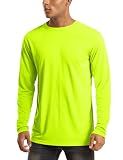 MAGCOMSEN Mens Swim Shirt Long Sleeve Shirts Hiking T Shirts Long Sleeve Workout Quick Dry Baselayer Shirt Rash Guard Men Fluorescent Green
