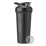 BlenderBottle Sport Sleek Shaker Cup Insulated Stainless Steel Water Bottle with Wire Whisk, 25-Ounce, Black