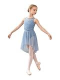 Yyuihri Girls Lyrical Dance Costume Glitter Mesh Sleeveless Ballet Dress Blue 7-8 Years
