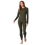 Cuddl Duds Womens Heavyweight Fleece 2 Piece Long Sleeve Thermal Underwear Set – Shirt & Leggings Base Layer for Cold Weather – Winter Clothing Long Johns Lounge Sets for Women, Green, M