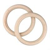 Wood Gymnastics Rings Set, Solid Birch Wooden Fitness Rings for Kids and Adults, Non‑Slip Grip for Home Workout and Pull Up, 2 Pack(25mm 19cm)