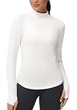 THE GYM PEOPLE Fleece Mock Turtleneck Pullover Base Layer Shirts Long Sleeve Workout Tops with Thumb Hole Beige