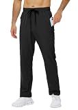 Nakvoc Mens Athletic Sweatpants Pants Water Resistant Quick Dry Lightweight Workout Hiking Sweatpants with Pockets(Black XL)