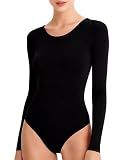 HotGains Black Long Sleeve Bodysuit black leotard for women Dance Leotards for Women