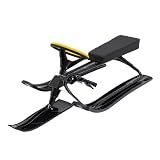 Snow Racer Sled,Adults Winter Sport Sled w/Foot Brakes,Kart Ski Sled Slider Board w/Steering Wheel&Anti-Slip Seat, Snow Slider Board for 220.5lb Capacity Skiing Ice Skating Sand Skating (Black)