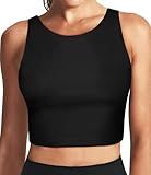 High Neck Longline Sports Bras for Women with Built in Bra Pads U Back Yoga Sports Bra Push up Workout Crop Tank Tops, Black, M