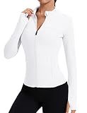 Rapbin Workout Jackets for Woman BBL Jacket Bodycon Tight Shirts Long Sleeve Athletic Track Wear (White M)